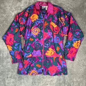 VTG Nike Windbreaker 90's Women's 14 Size Large Nylon Neon Colorful Full Zip